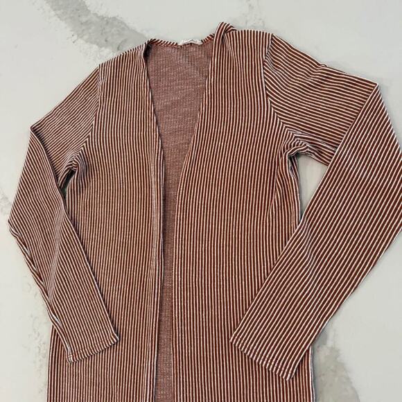 Urban Rose Long Duster Striped Lightweight Cardigan Sweater Womens Small Rust - Picture 3 of 5